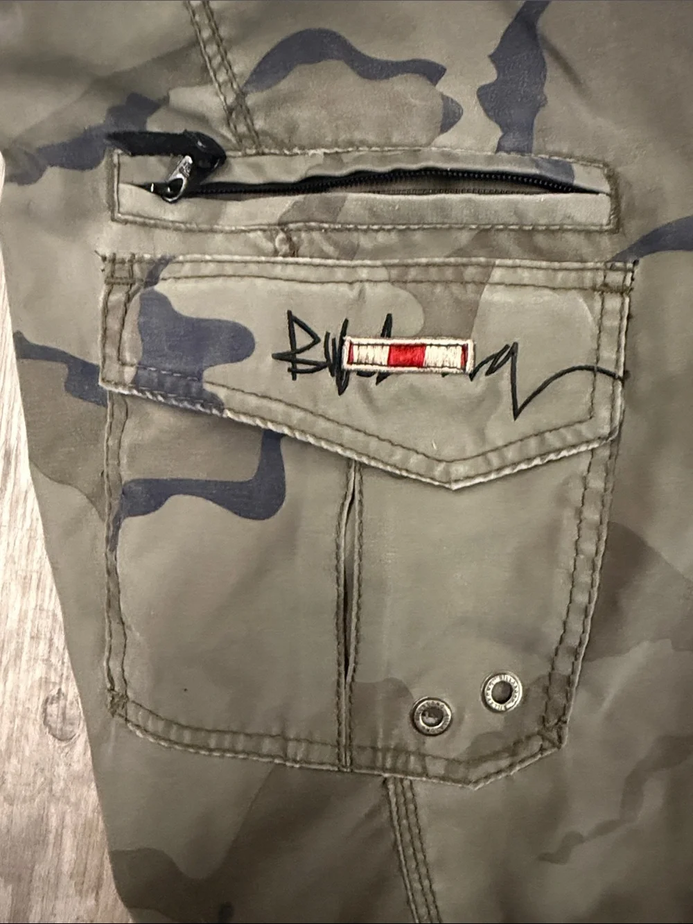 Billabong Olive Camo Board Shorts with Panther Graphic